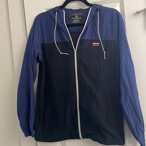 RARE Dutch Bros Twin Falls Navy Blue Colorblock Windbreaker Jacket Unisex Medium